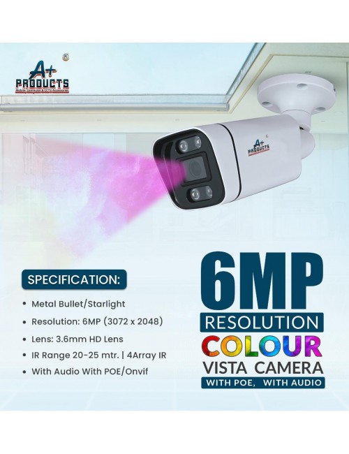 A+ PRODUCTS IP BULLET CAMERA 6MP 3.6MM WITH IN BUILT MIC (NIGHT COLOUR VISION)