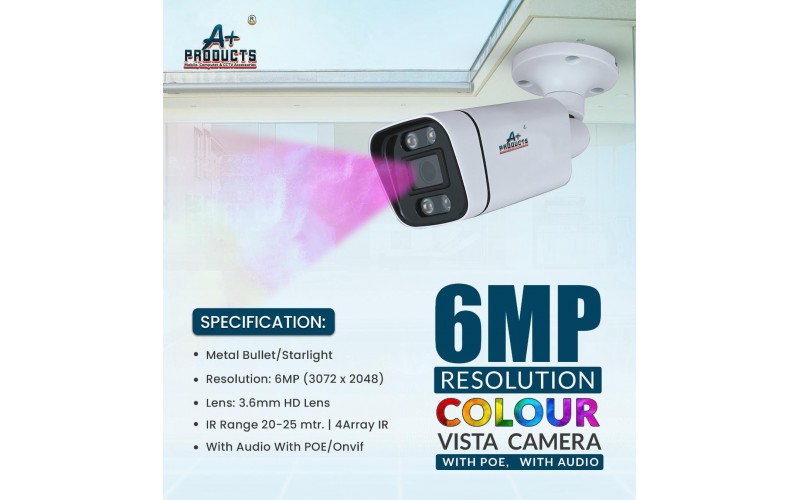 A+ PRODUCTS IP BULLET CAMERA 6MP 3.6MM WITH IN BUILT MIC (NIGHT COLOUR VISION)