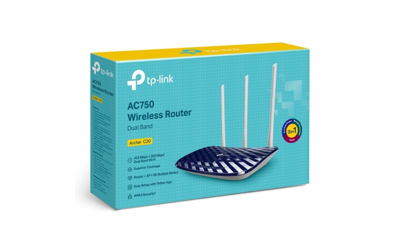 TP LINK WIRELESS ROUTER DUAL BAND C20 750 MBPS 