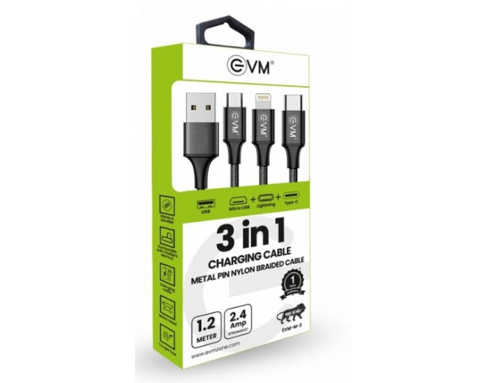 EVM TYPE C|MICRO|IPHONE CHARGER CABLE 3 IN 1