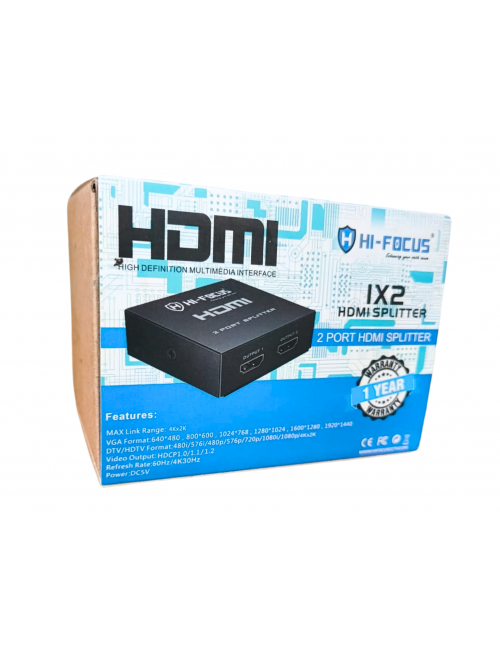 HIFOCUS HDMI SPLITTER 2 PORT WITH ADAPTOR (VKSP102M)