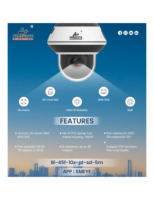 A+ PRODUCTS 5MP IP PTZ DOME CAMERA (TWO WAY AUDIO) 10X 