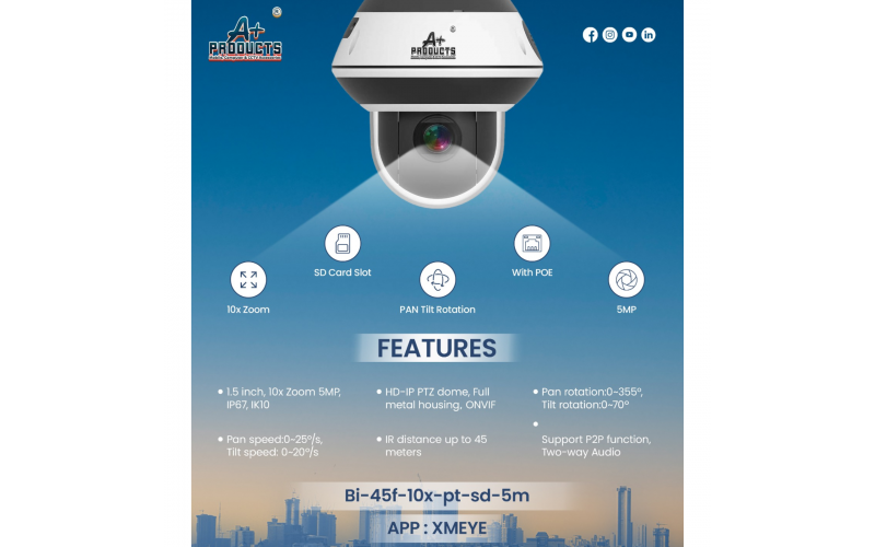 A+ PRODUCTS 5MP IP PTZ DOME CAMERA (TWO WAY AUDIO) 10X 