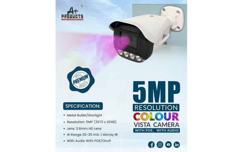 A+ PRODUCTS IP BULLET CAMERA 5MP ECO 3.6MM WITH IN BUILT MIC (NIGHT COLOUR VISION)