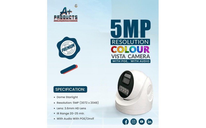 A+ PRODUCTS IP DOME CAMERA 5MP ECO 3.6MM WITH IN BUILT MIC (NIGHT COLOUR VISION)