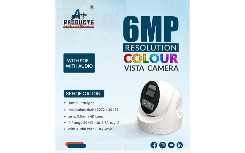  A+ PRODUCTS IP DOME CAMERA 6MP 3.6MM WITH BUILT IN MIC (NIGHT COLOR VISION)