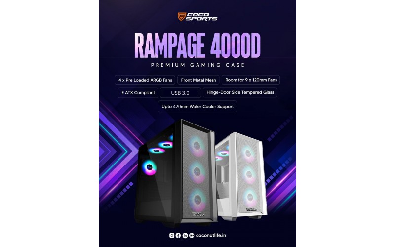 COCONUT GAMING CABINET ARGB RAMPAGE 4000D E ATX BLACK