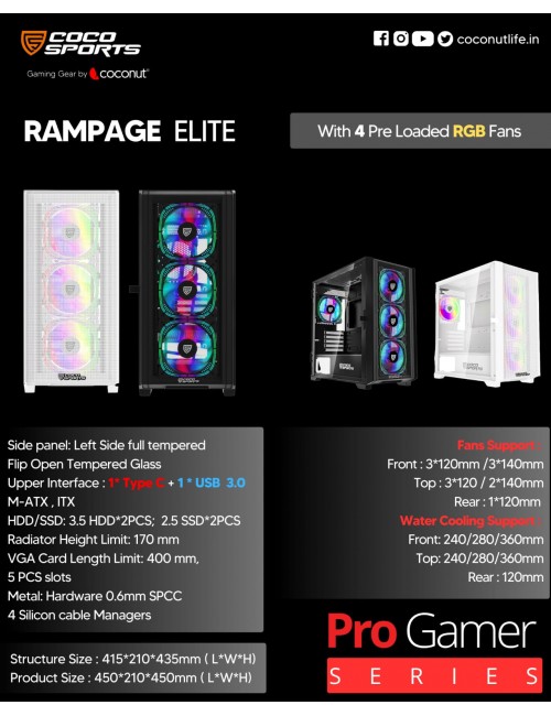 COCONUT GAMING CABINET RGB RAMPAGE ELITE 2HDD 2SSD BLACK