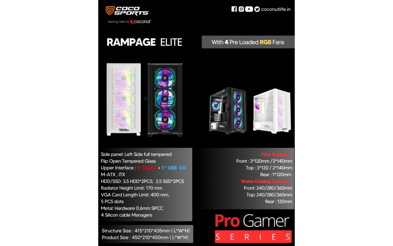 COCONUT GAMING CABINET RGB RAMPAGE ELITE 2HDD 2SSD WHITE