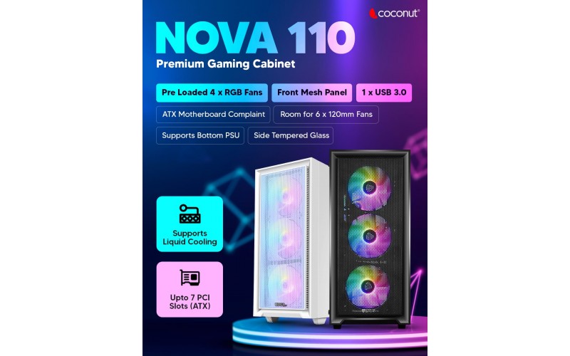 COCONUT GAMING CABINET RGB NOVA 110 BLACK