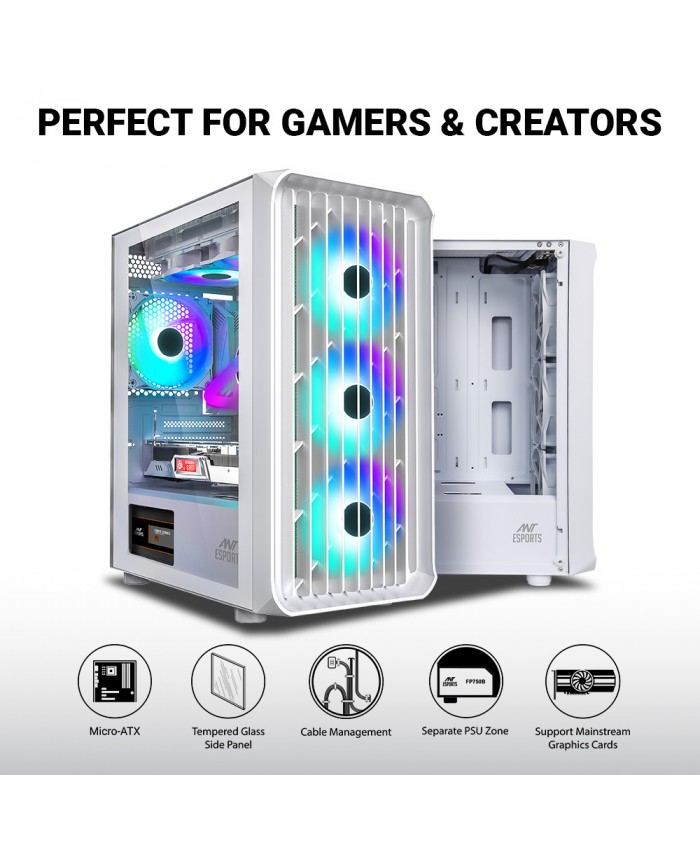 ANT ESPORTS CABINET 205 MINI 6F WHITE MID- TOWER