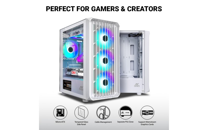 ANT ESPORTS CABINET 205 MINI 6F WHITE MID- TOWER