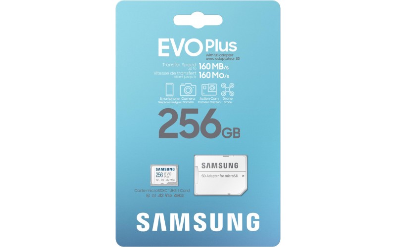 SAMSUNG MICRO SDXC 256GB MEMORY CARD WITH SD ADAPTER EVO PLUS 160 MB/s 