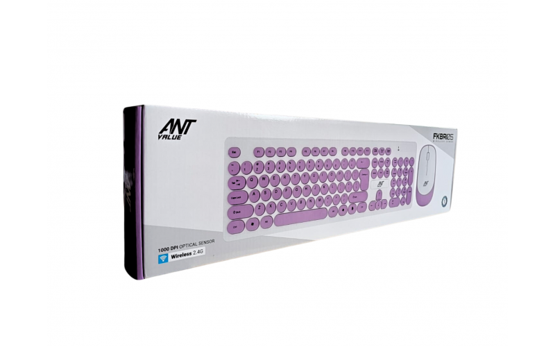 ANT VALUE KEYBOARD MOUSE COMBO WIRELESS (FKBRI05) PINK | PURPLE WHITE 