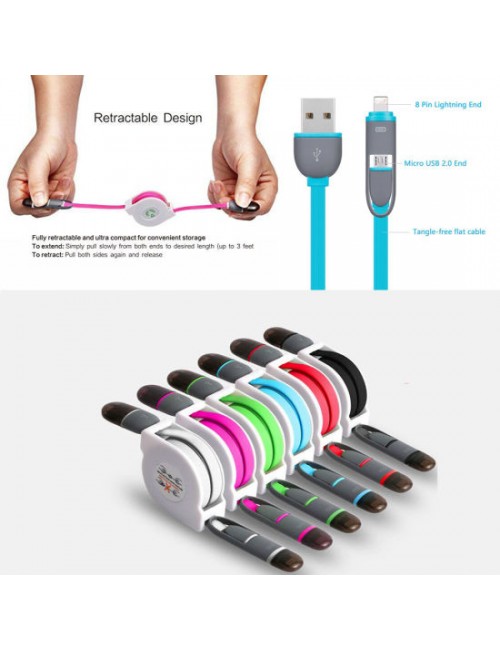 USB TO MICRO|IPHONE CHARGER CABLE (2 IN ONE) RETRACTABLE