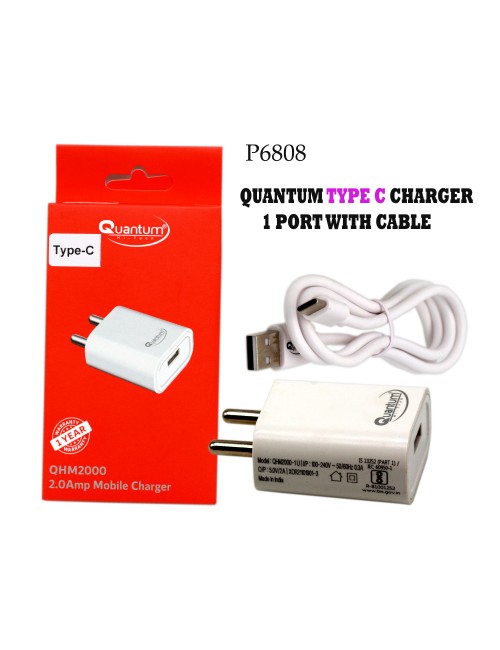 QUANTUM MOBILE CHARGER WITH CABLE (TYPE C) 2AMP 