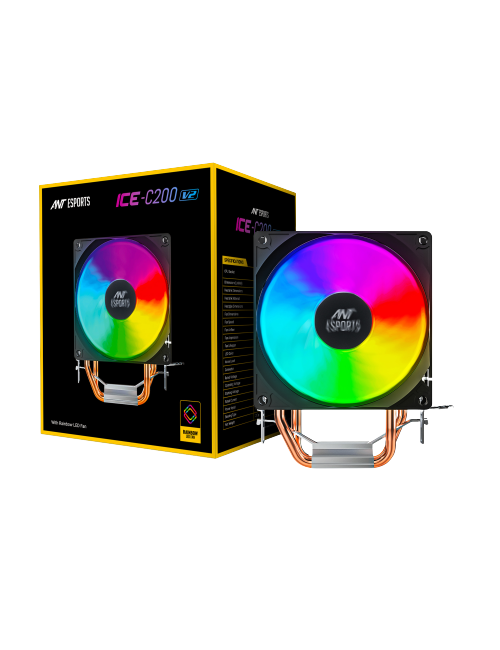 ANT ESPORTS DESKTOP AIR COOLER CPU FAN WITH RAINBOW LED (ICE C200 V2)