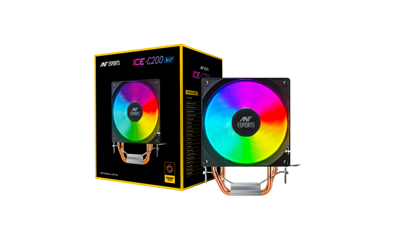 ANT ESPORTS DESKTOP AIR COOLER CPU FAN WITH RAINBOW LED (ICE C200 V2)