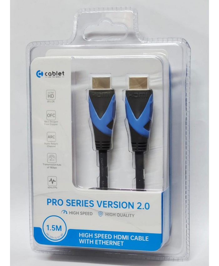 CABLET HDMI CABLE 1.5M 4K 60HZ 1080P WITH ETHERNET 18GB/S SPEED