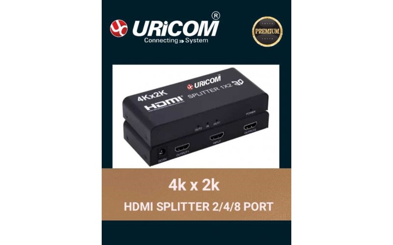 URICOM HDMI SPLITTER 2 PORT 4K WITH ADAPTOR