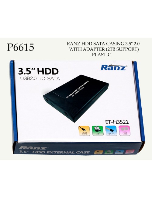 RANZ HDD SATA CASING 3.5" 2.0 WITH ADAPTER (PLASTIC) USB