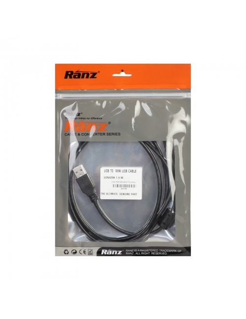 RANZ USB TO MINI 5 PIN (BARCODE| CAMERA | HDD) CHARGING CABLE 1.5M PREMIUM