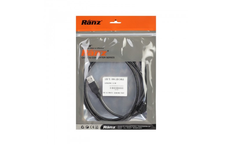 RANZ USB TO MINI 5 PIN (BARCODE| CAMERA | HDD) CHARGING CABLE 1.5M PREMIUM