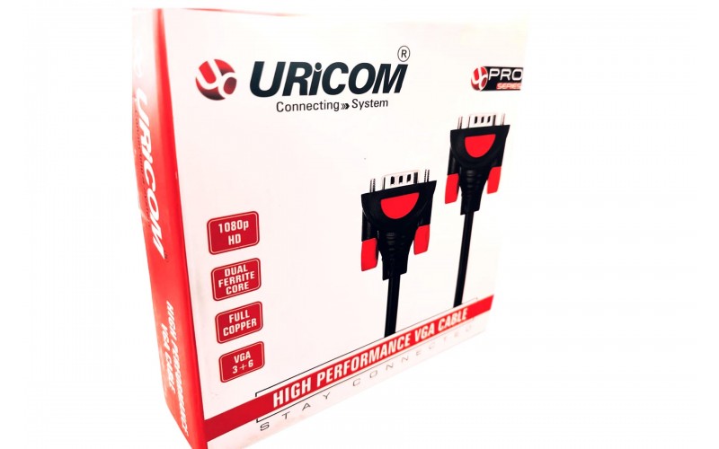 URICOM VGA CABLE 10M VGA 3+6 FULL COPPER HD 1080P PRO SERIES