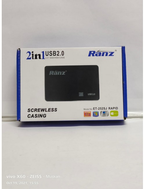 RANZ SSD HDD SATA CASING 2.5" USB 2.0 2 IN 1 (PLASTIC)