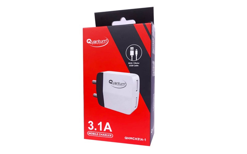 QUANTUM MOBILE CHARGER WITH  2 PORT USB CABLE (MICRO) 3.1A