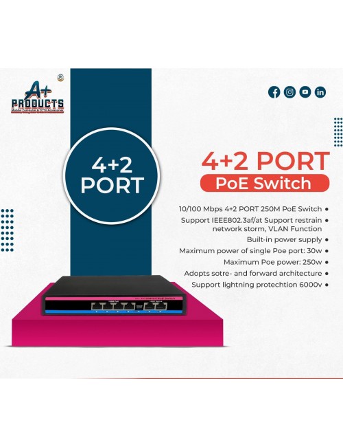  A+ PRODUCTS POE SWITCH 4 PORT (4 NORMAL + 2 NORMAL UPLINK)