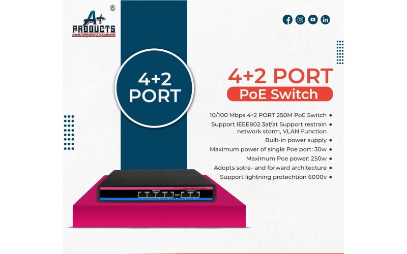  A+ PRODUCTS POE SWITCH 4 PORT (4 NORMAL + 2 NORMAL UPLINK)