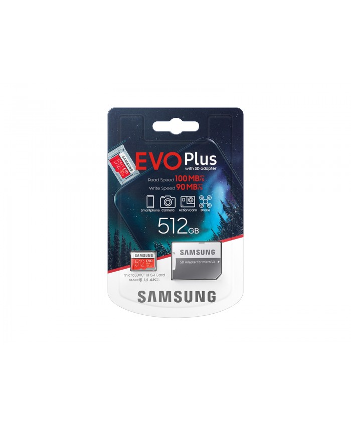SAMSUNG MICRO SDXC MEMORY CARD WITH SD ADAPTER 512GB EVO PLUS