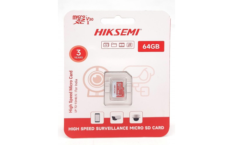 HIKSEMI MICRO SD 64GB V30 3 YEARS (COMPTAIBLE FOR CAMERA) 20240127