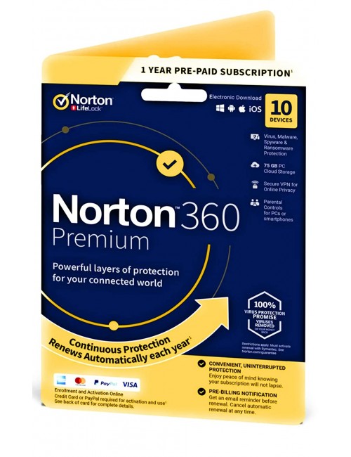 NORTON 360 PREMIUM 10 USER 1 YEAR SY-21409827`