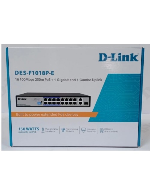 DLINK POE SWITCH 16 PORT (16 NORMAL +2GIGA +1SFP) DES-F1018P-E | 150W 