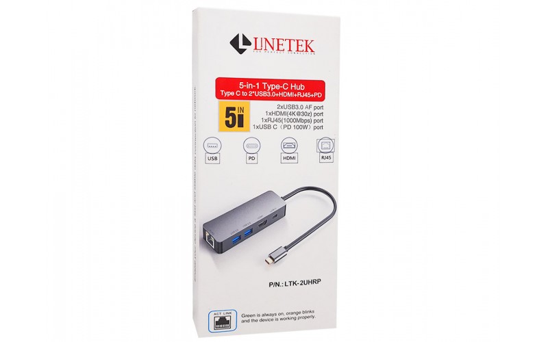 LINETEK TYPE C HUB 5 PORT 3.0 WITH LAN GIGA (USB 3.0|HDMI|RJ45|TYPEC) e