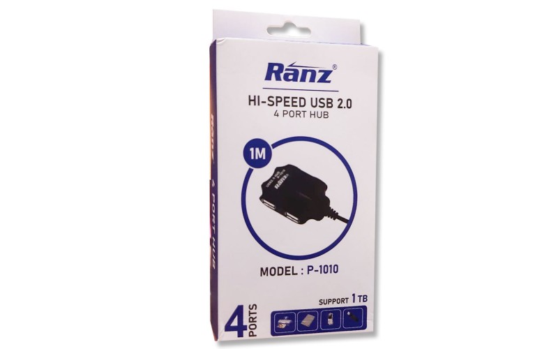 RANZ USB HUB 4 PORT 2.0 CABLE 1MTR  (SUPPORT 1TB)