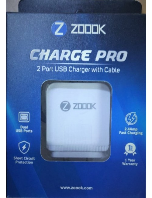 ZOOOK MICRO USB CHARGER WITH CABLE WITH 2 USB PORT (MOBILE CHARGER) (CHARGE PRO)